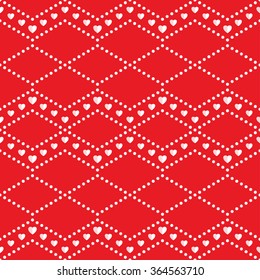 Seamless hearts Pattern. Valentines day red background. Abstract Background. Chains of hearts. 14 February love seamless pattern. Garlands of hearts. Grid. Geometric Pattern. Vector Regular Texture