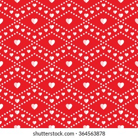 Seamless hearts Pattern. Valentines day red background. Abstract Background. Chains of hearts. 14 February love seamless pattern. Garlands of hearts. Grid. Geometric Pattern. Vector Regular Texture
