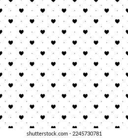 Seamless hearts pattern. Vector heart shape repeatable print. Black white hearts polka style background.