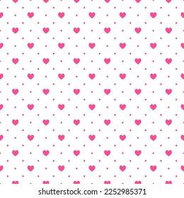 Seamless hearts pattern. Vector heart shape repeatable print. Pink hearts polka style background.