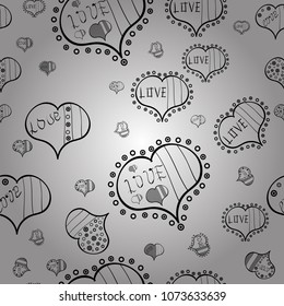 Seamless hearts pattern. Vector illustration. Repeating texture. Cute white, black and gray colors elements. Valentine':s Day card seamless background pattern heart.