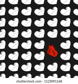 Seamless hearts pattern. Vector illustration of a seamless pattern of hearts and a human heart. Hand drawn  print seamless heart. Valentine's day symbol. 