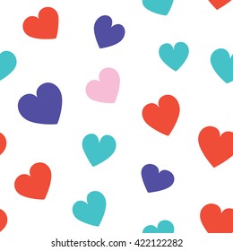 Seamless hearts pattern with white background. Vector repeating texture.