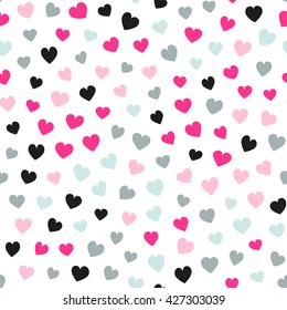 Seamless hearts pattern with white background. Vector repeating texture.
