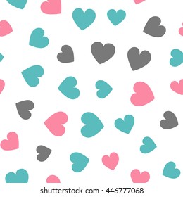 Seamless hearts pattern with white background. Vector repeating texture.