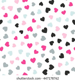 Seamless hearts pattern with white background. Vector repeating texture.