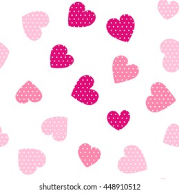 Seamless hearts pattern with white background. Vector repeating texture.