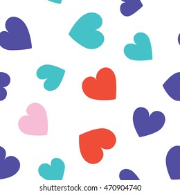 Seamless hearts pattern with white background. Vector repeating texture.