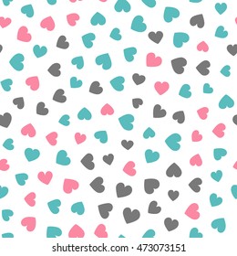 Seamless hearts pattern with white background. Vector repeating texture.