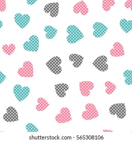 Seamless hearts pattern with white background. Vector repeating texture.