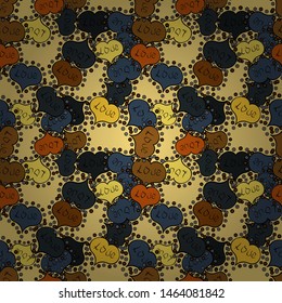 Seamless Hearts pattern. Pattern for wrapping, cover. Typography lettering poster. Elements on blue, black and yellow colors. Vector illustration. Valentines Day.