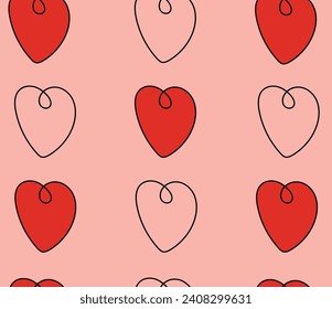 Seamless hearts pattern.Line hearts background.Red Hearts.Fabric.
