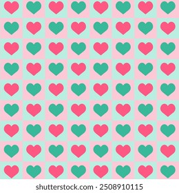 Seamless hearts pattern.Repeat pattern with green and pink heart for Christmas.Valentine vector graphic background.