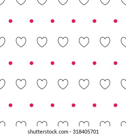 Seamless hearts and polka dots pattern. Design element for wallpapers, web site background, baby shower or wedding invitation, birthday or Valentines Day card, scrapbooking, fabric print etc. 