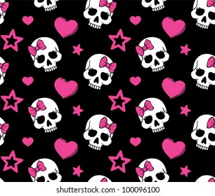 Seamless with hearts and skulls. Vector version.