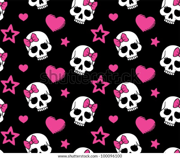 Seamless Hearts Skulls Vector Version Stock Vector (Royalty Free) 100096100