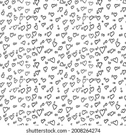 Seamless hearts vector pattern. Doodle vector with hearts icons on white background. Vintage hearts pattern, sweet elements background for your project, menu, cafe shop. 