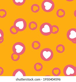 Seamless hearts vector pattern. Repeat circle background with cute love elements. Trendy yellow valentines fashion print design. Modern illustration.