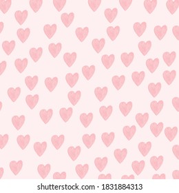 Seamless hearts watercolor hand drawn pattern.