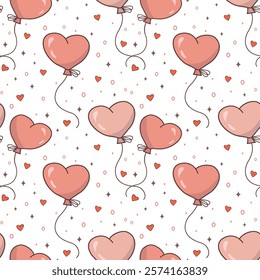 Seamless heart-shaped balloon pattern. Fabric texture for Valentine's day, background with letters and hearts. Romantic vector background for Valentine's day.