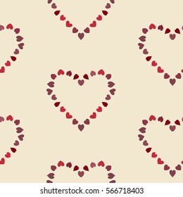 Seamless hearty wreath pattern. Heart sign garland. Texture of love symbols. Holiday, birthday, Valentine day, sale theme. Dark figures on light background. Vector