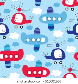 seamless helicopter and airplane pattern vector illustration
