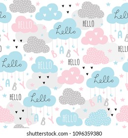 Seamless Hello Baby Clouds Pattern Vector Illustration