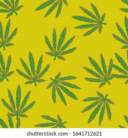 Nahtlose Hanfblätter Muster. Handgezeichneter Cannabis-Hintergrund.