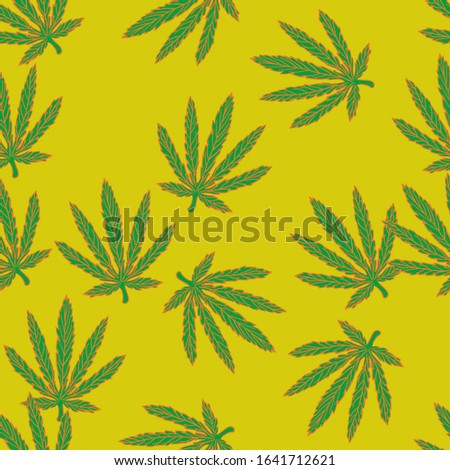 Seamless hemp leaves pattern. Hand drawn Cannabis background.