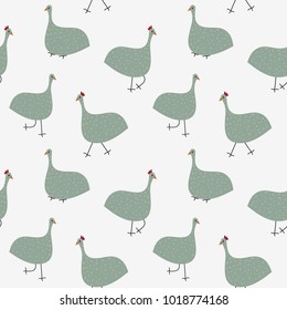 Seamless  hen pattern background ,guinea fowl vector illustration