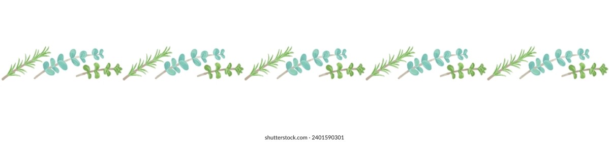 Seamless herb border. Watercolor. Vector illustration.