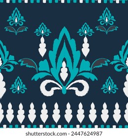 Seamless herbaceous background with blue navy pattern in baroque style. Vector retro illustration. Ideal for printing on fabric or paper.