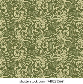 Seamless herbaceous background with olive leaves, design for packaging in trendy linear style. Ideal for printing on fabric or paper. Vector illustration. 