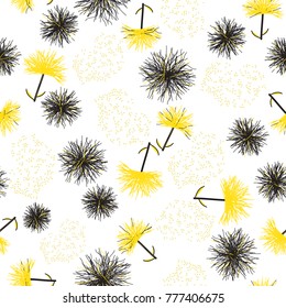 Seamless herbal background isolated on white background. Abstract silhouettes of autumn grasses. Botanical illustration