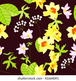Seamless herbal pattern with daffodils