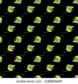Seamless herbal pattern. Decorative background with nature motifs. Vector illustration. 