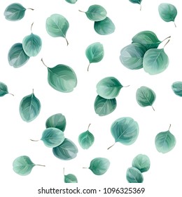 Seamless herbal pattern with eucalyptus leaves. Watercolor vector illustration