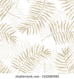 Seamless herbal pattern with leaves. Watercolor illustration. Hand draw painting.Seamless exotic watercolor floral pattern Beautiful pattern beige background.