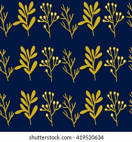 seamless herbal vintage pattern with leaf and berry