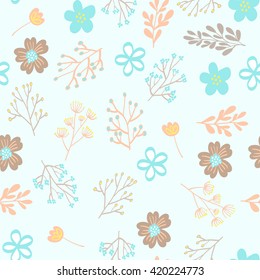 seamless herbal vintage pattern with leaf, flower and berry