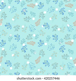 seamless herbal vintage pattern with leaf, flower and berry