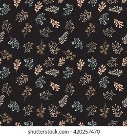seamless herbal vintage pattern with leaf, flower and berry