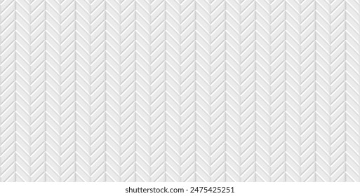 Seamless herring bone tiles. Ceramic brick wall pattern. White kitchen background. Apron faience texture. Subway backdrop. Vintage metro brickwall. Cement stone backsplash. Vector illustration