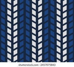 Seamless herringbone pattern abstract geometric ornament. Vertical stripes blue white background. Repeating sample figure and line. For fashion interiors design, cloth, wallpaper, textile industry.	