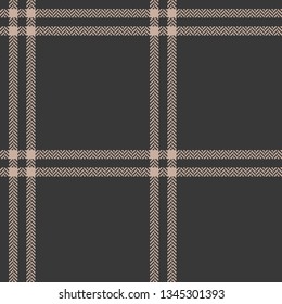 Seamless herringbone plaid pixel pattern vector in dark grey and beige for scarf, poncho, coat, or other textile design.