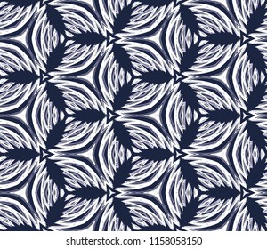 Seamless hexagnal pattern from white geometrical abstract ornaments on a dark background. Vector illustration can be used for textiles, wallpaper and wrapping paper