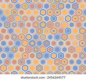 Seamless hexagon background. Geometric elements of varied style and color. Hexagon pattern. Tileable pattern. Seamless background. Lively vector illustration.