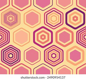 Seamless hexagon background. Geometric shapes of varied style and color. Large hexagons. Tileable pattern. Seamless background. Lively vector illustration.