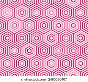 Seamless hexagon background. Simple stacked hexagons pattern. Pink color tones. Large hexagon shapes. Tileable pattern. Seamless vector illustration.