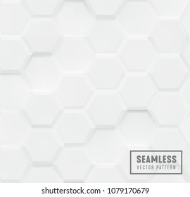 Seamless hexagon with bevel pattern, White geometric background, 3d polygon volumetric vector backdrop.